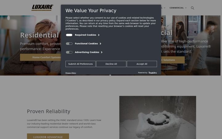 Screenshot of luxaire.com