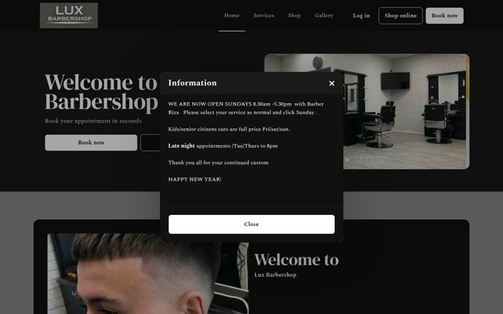 Screenshot of luxbarbershop.co.uk