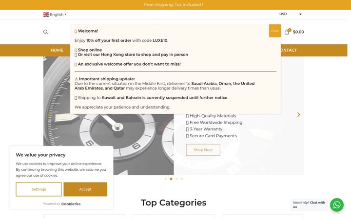 Screenshot of luxeclocks.com