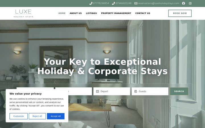Screenshot of luxeholidaystays.com