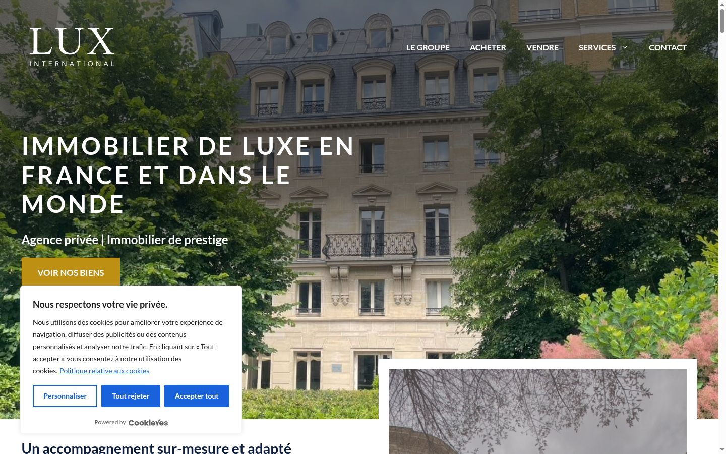 Capture d'écran de la bannière de consentement affichée avant toute interaction