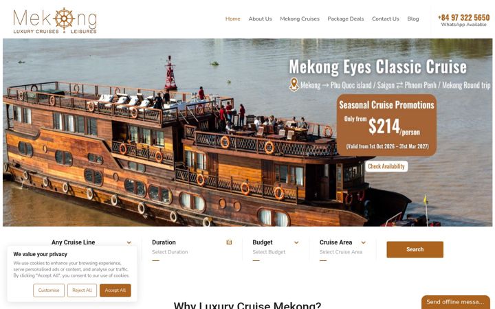 Screenshot of luxurycruisemekong.com