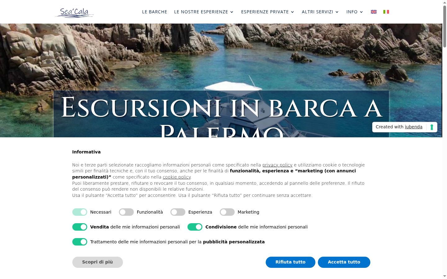 Screenshot del banner di consenso mostrato prima di qualsiasi interazione