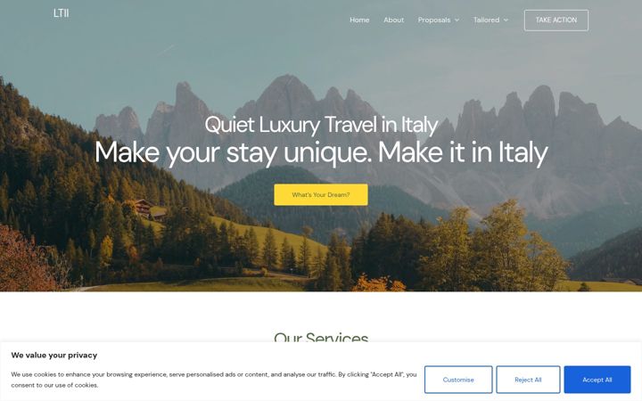 Screenshot of luxurytravelinitaly.com