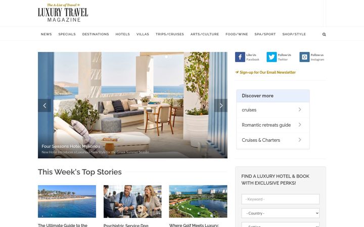 Screenshot of luxurytravelmagazine.com