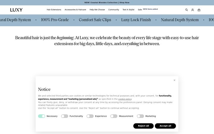 Screenshot of luxyhair.com