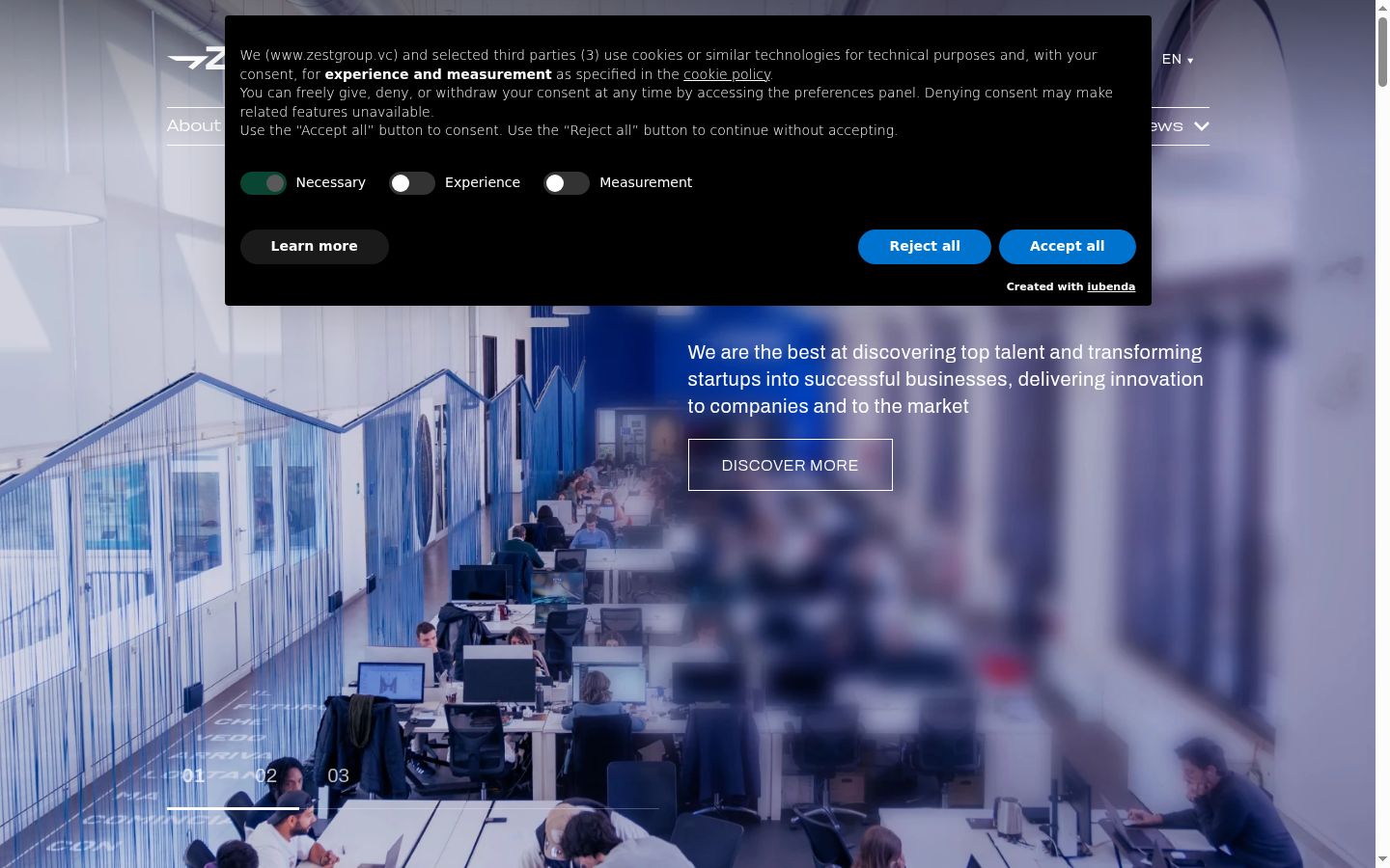 Screenshot del banner di consenso mostrato prima di qualsiasi interazione