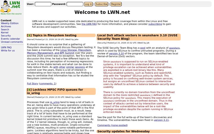Screenshot di lwn.net