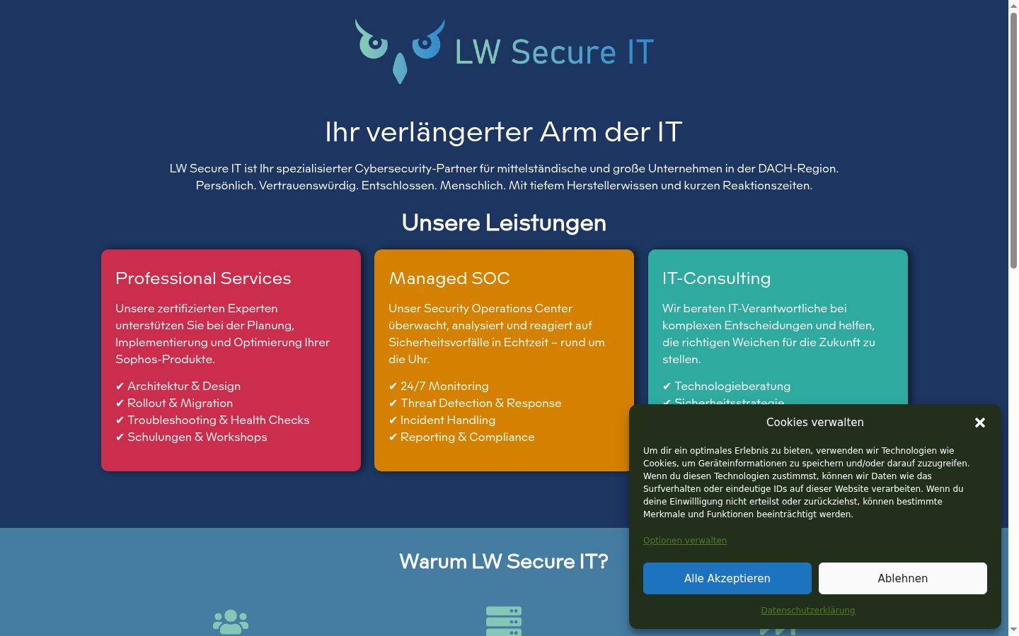 Screenshot des Einwilligungsbanners vor jeglicher Interaktion