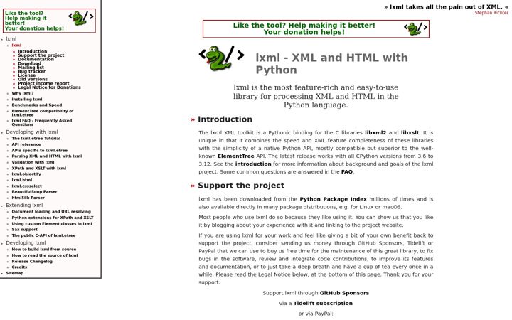 Screenshot of lxml.de