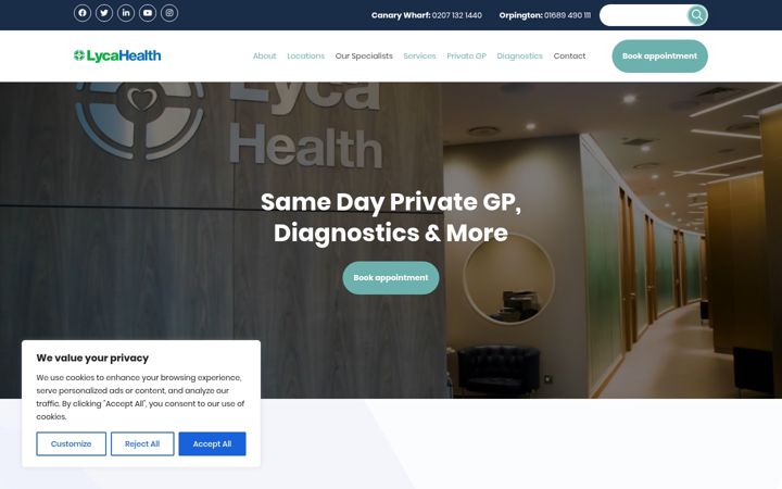 Screenshot of lycahealth.com