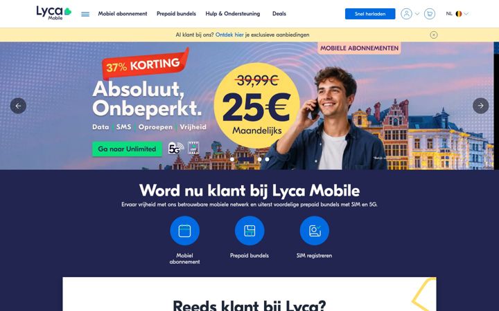 Screenshot of lycamobile.be