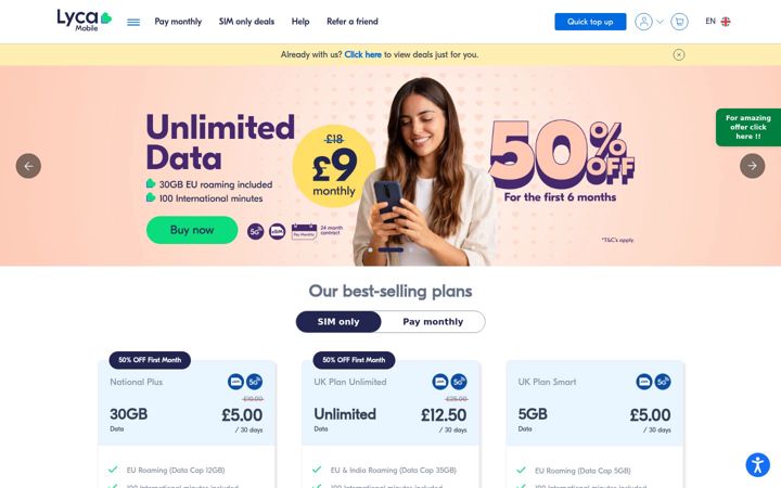 Screenshot of lycamobile.co.uk