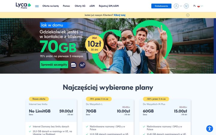 Screenshot of lycamobile.pl