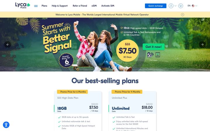 Екранна снимка на lycamobile.us