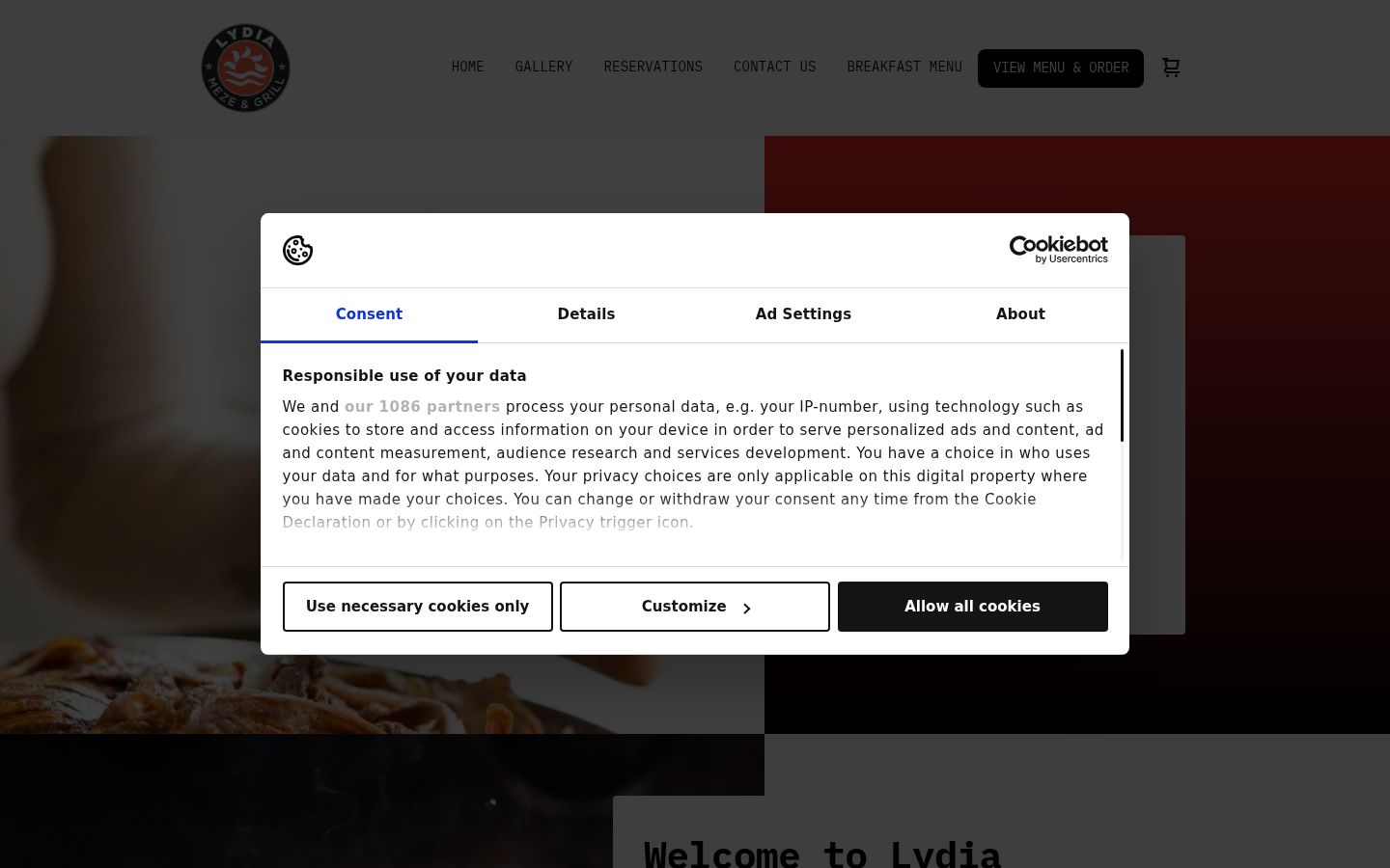 Screenshot del banner di consenso mostrato prima di qualsiasi interazione