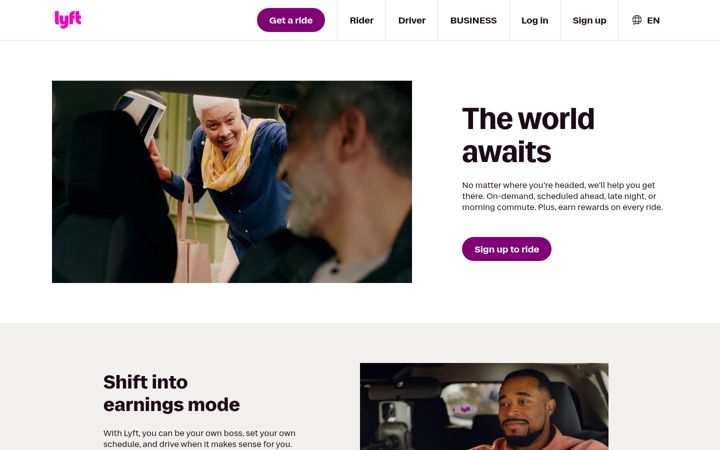 Snímek obrazovky lyft.com