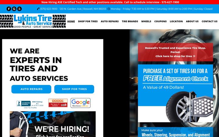 Screenshot of lykinstire.com