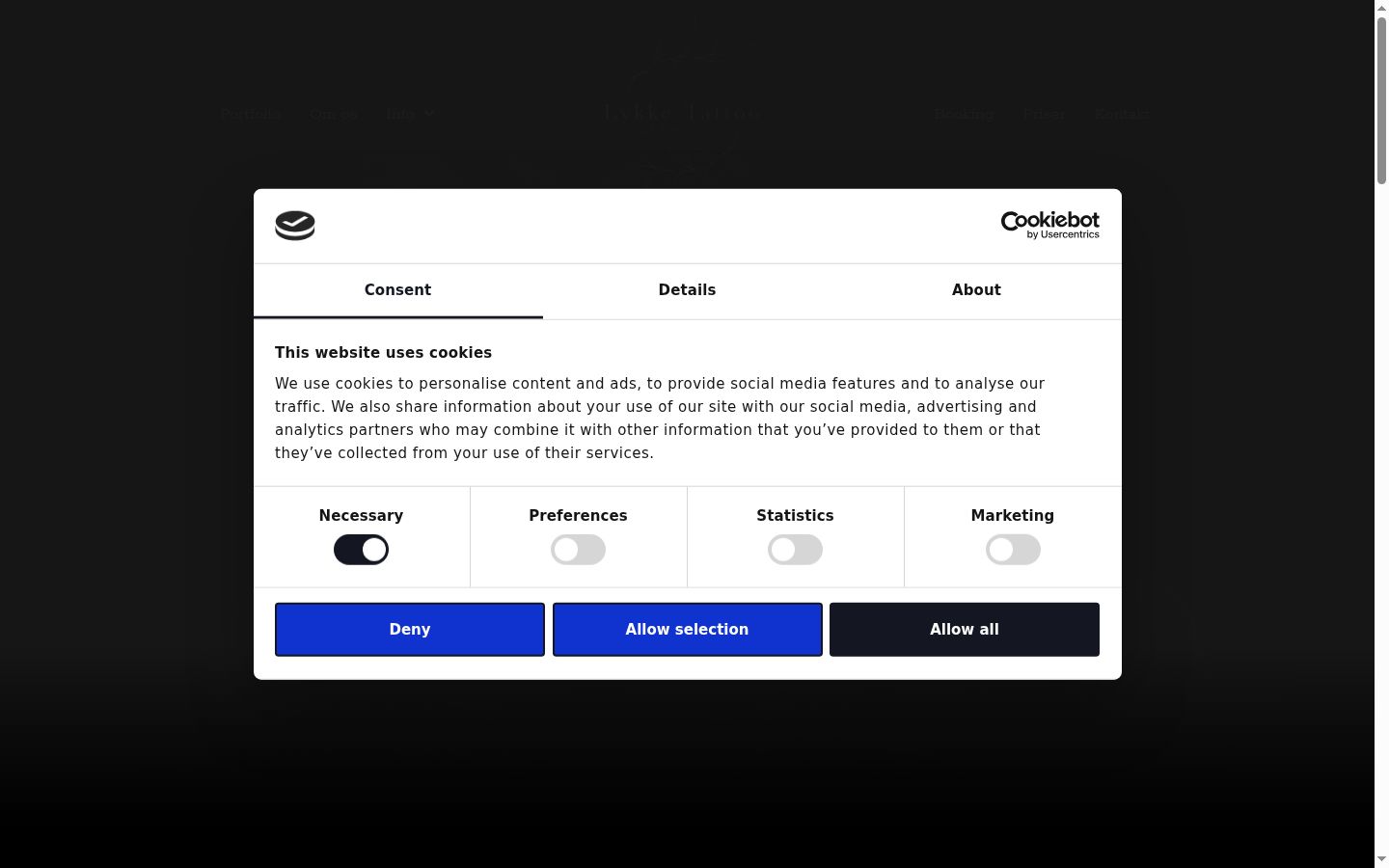 Screenshot del banner di consenso mostrato prima di qualsiasi interazione