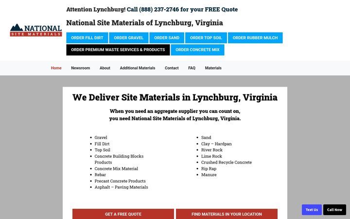 Screenshot of lynchburgsitematerials.com