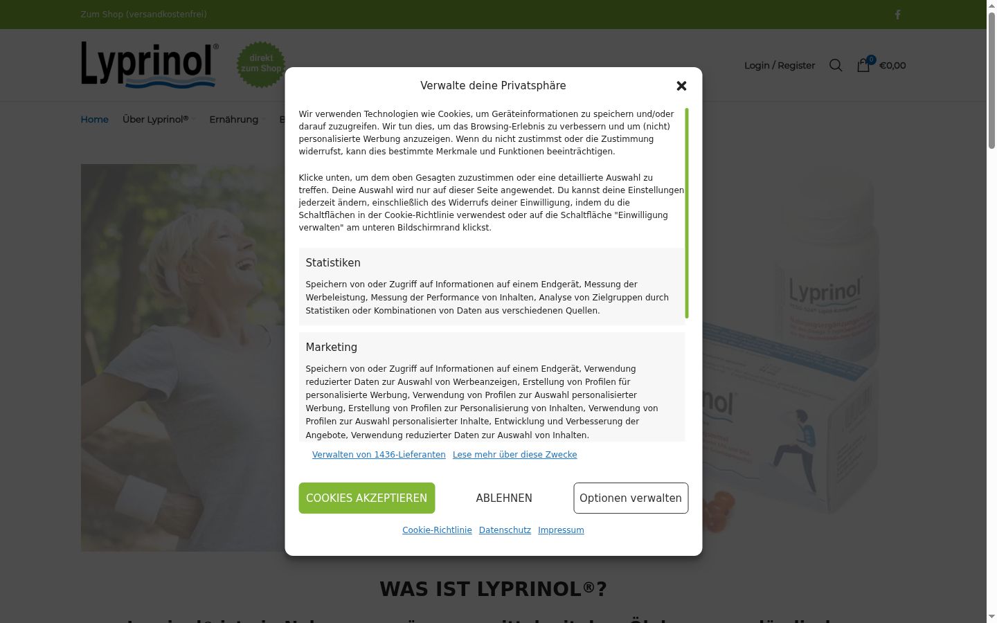 Snímek obrazovky baneru souhlasu zobrazeného před jakoukoli interakcí