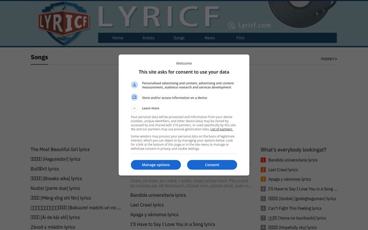 Screenshot of lyricf.com