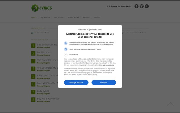 Screenshot of lyricsfeast.com