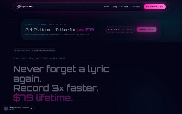Screenshot of lyricsrunnervst.com