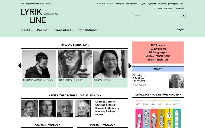 Screenshot of lyrikline.org