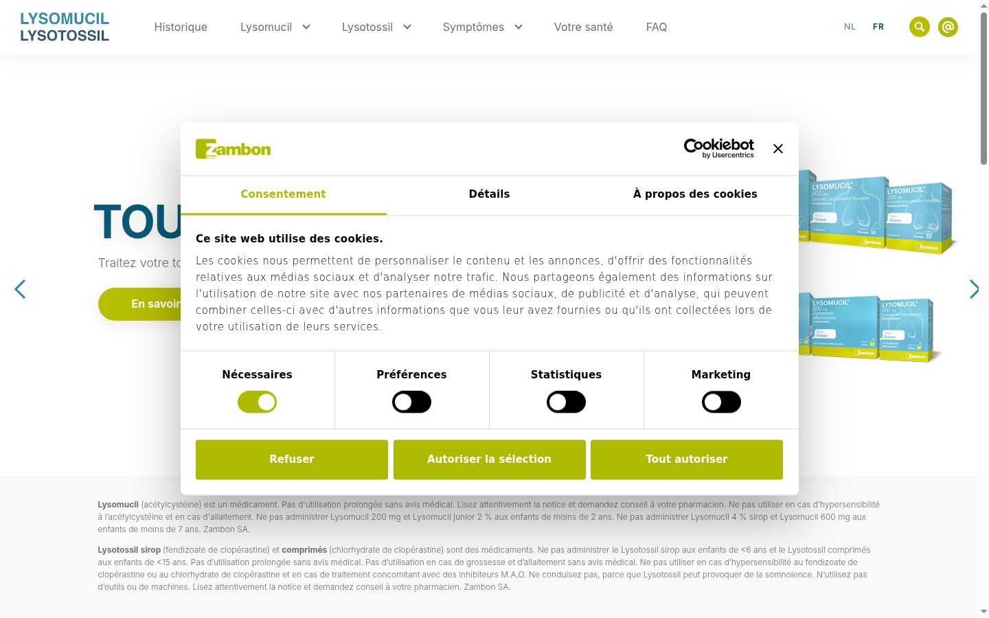 Screenshot del banner di consenso mostrato prima di qualsiasi interazione