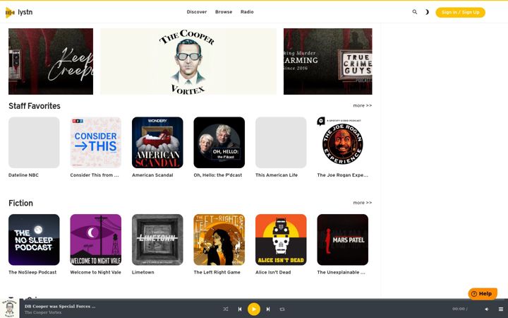 Screenshot of lystn.fm
