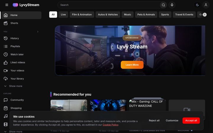 Screenshot of lyvystream.com