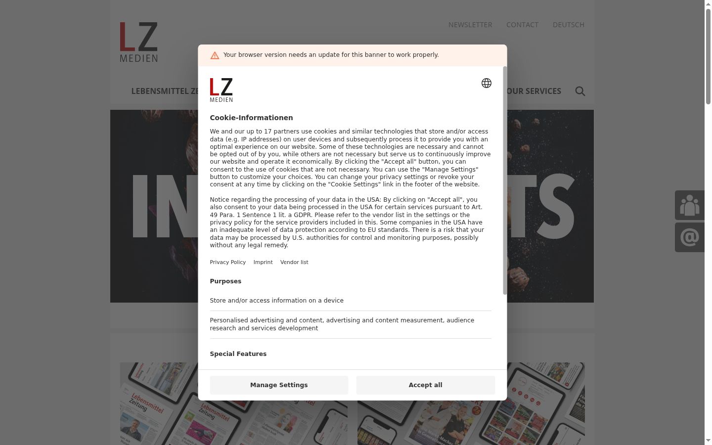 Screenshot del banner di consenso mostrato prima di qualsiasi interazione