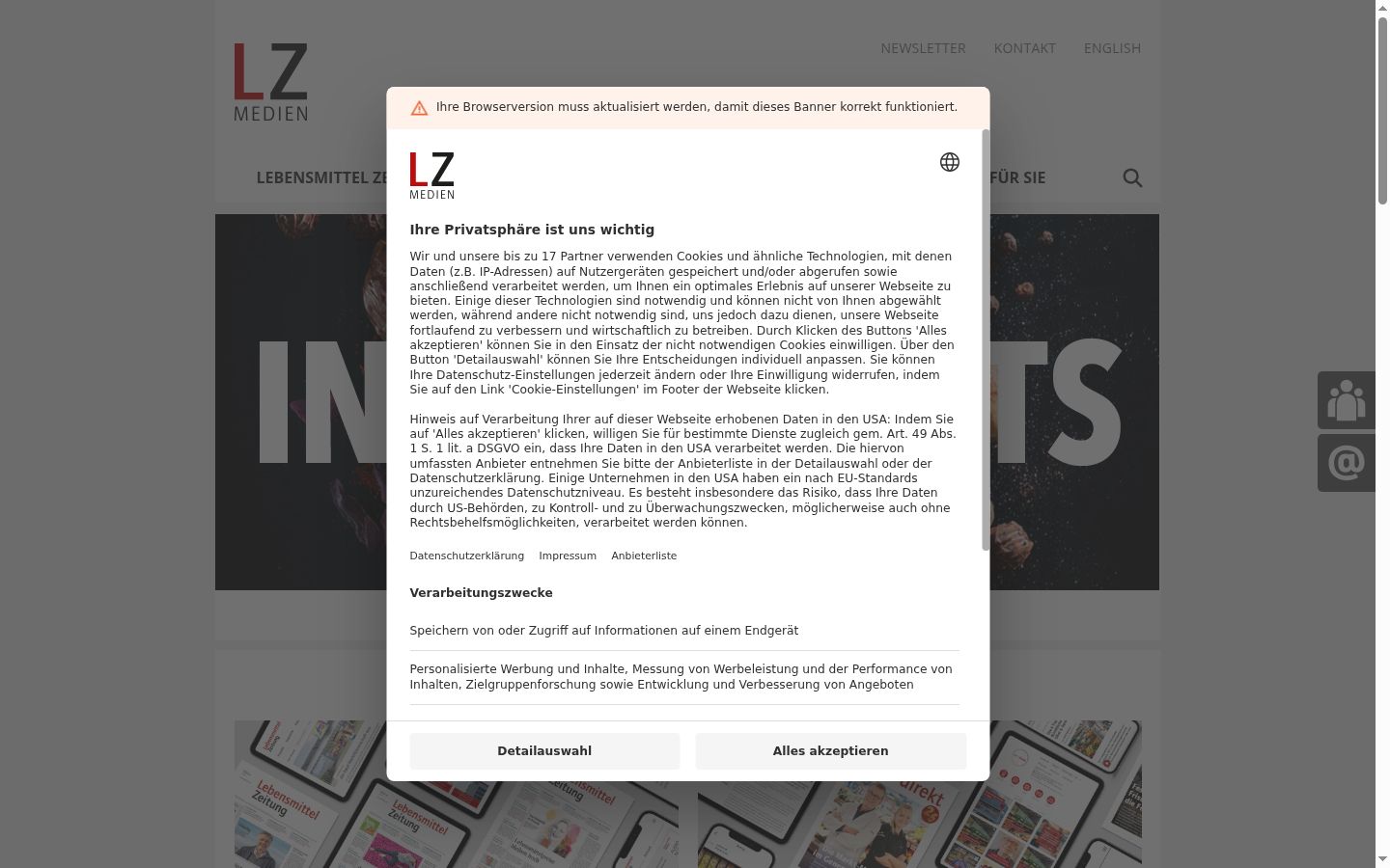 Screenshot del banner di consenso mostrato prima di qualsiasi interazione