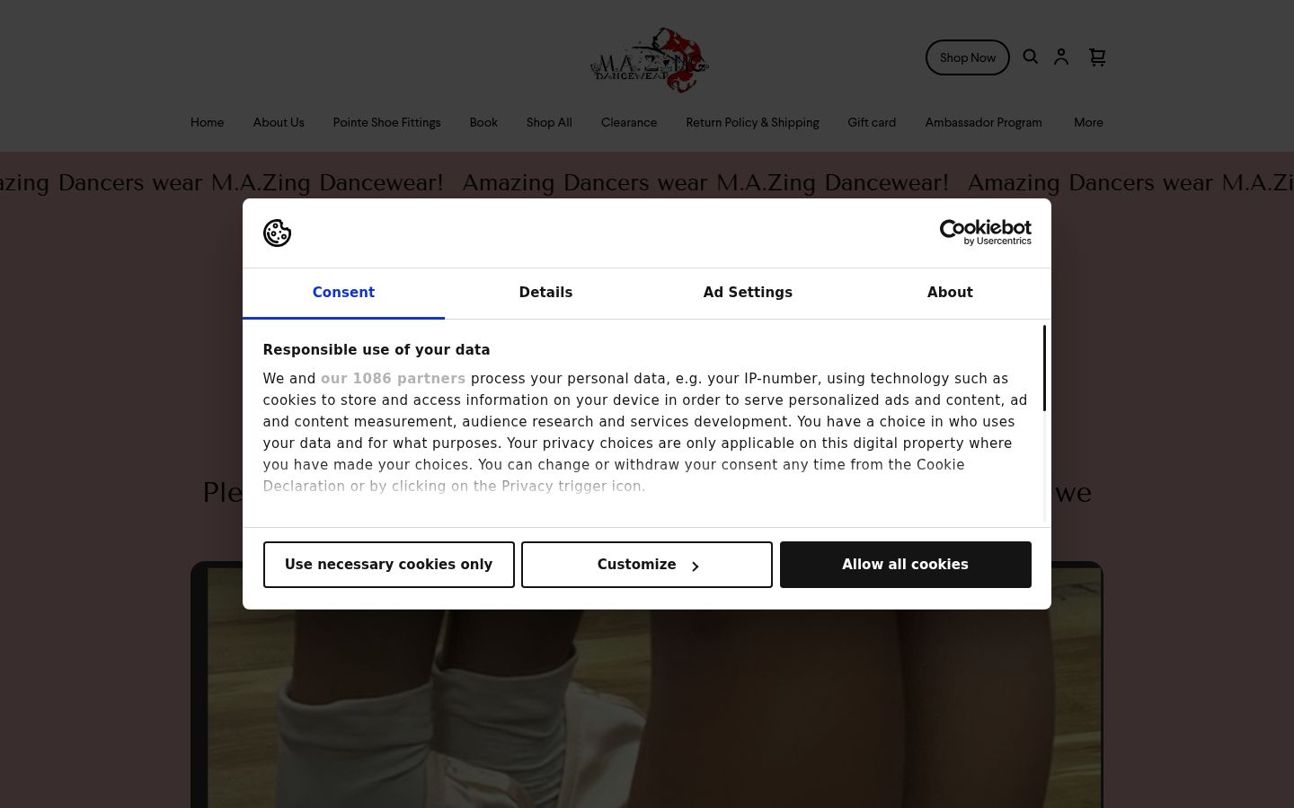Sutikimo reklamjuostės, rodytos prieš bet kokią sąveiką, ekrano kopija