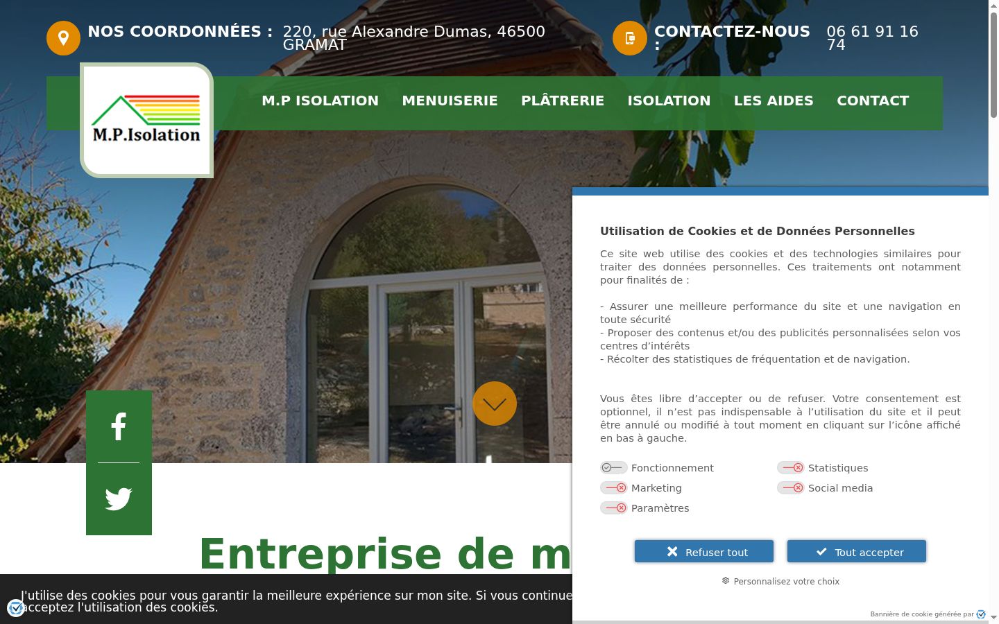 Captura de ecrã do banner de consentimento apresentado antes de qualquer interação
