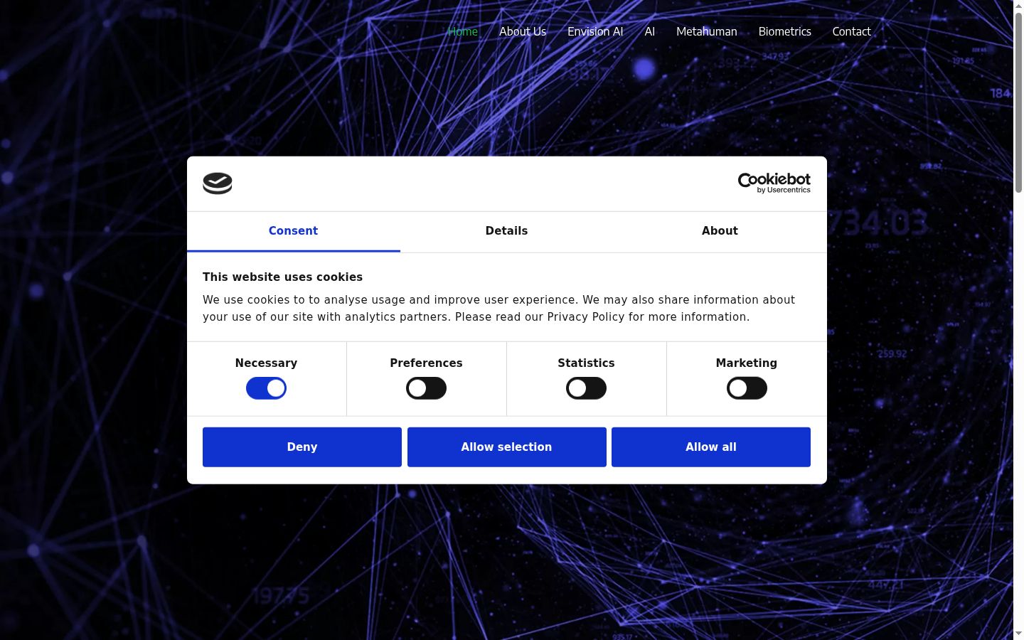 Screenshot of the consent banner shown before any interaction