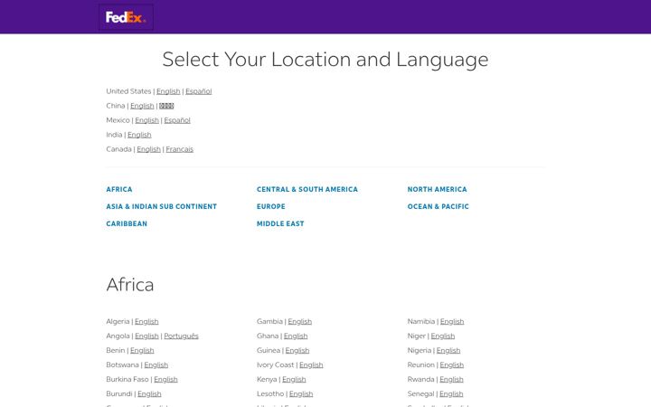 Screenshot of m.fedex.com
