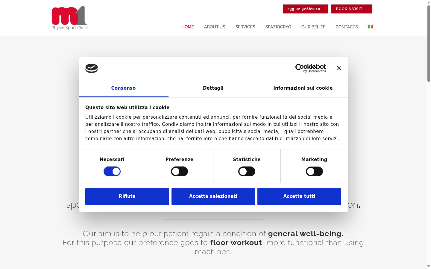 Screenshot del banner di consenso mostrato prima di qualsiasi interazione