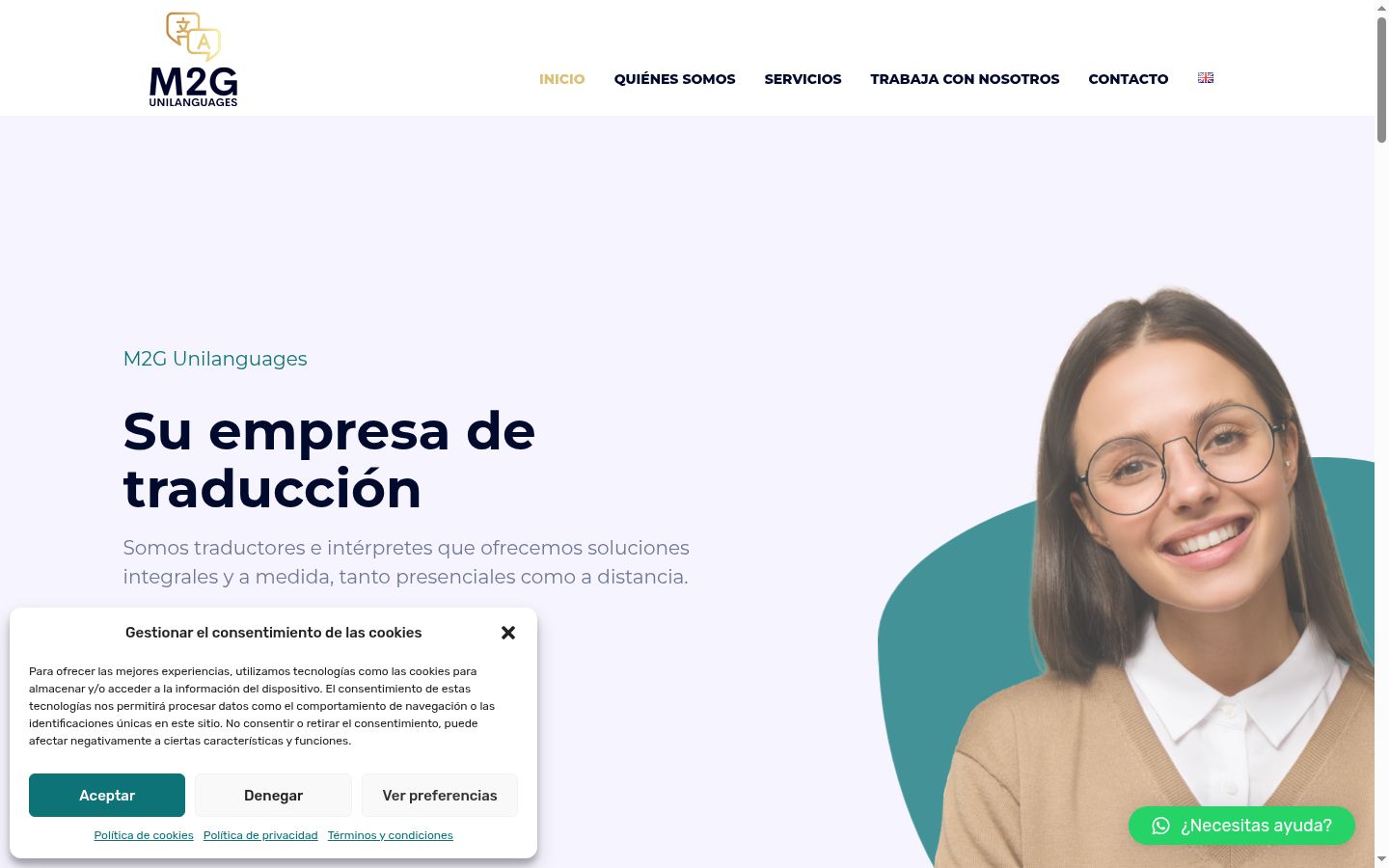 Captura de pantalla del banner de consentimiento mostrado antes de cualquier interacción