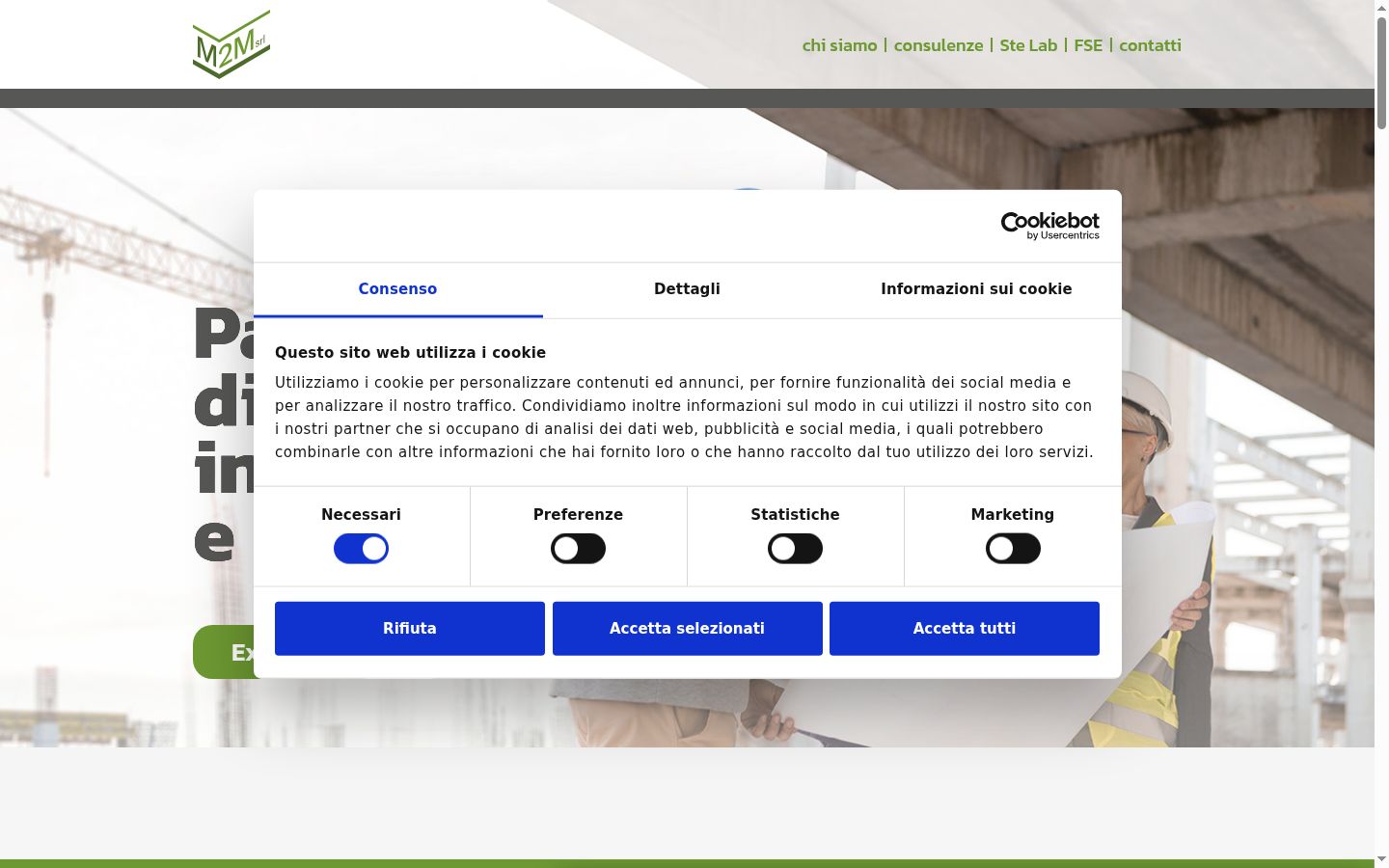 Screenshot del banner di consenso mostrato prima di qualsiasi interazione