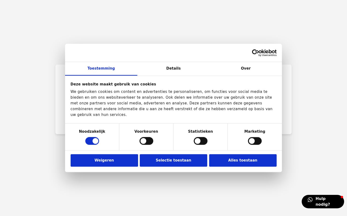 Screenshot van de toestemmingsbanner zoals getoond vóór enige interactie