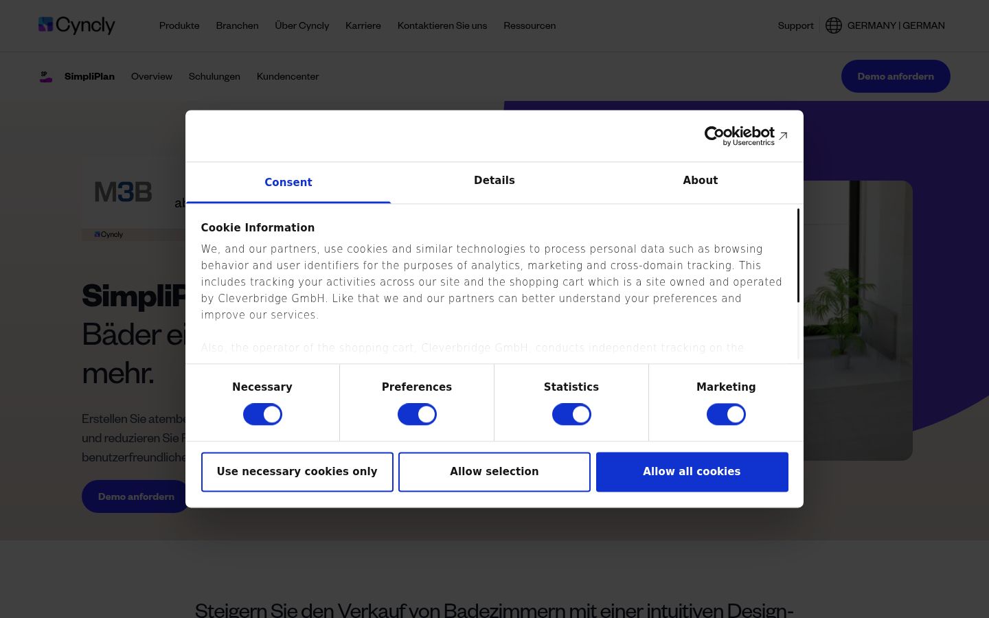 Screenshot del banner di consenso mostrato prima di qualsiasi interazione