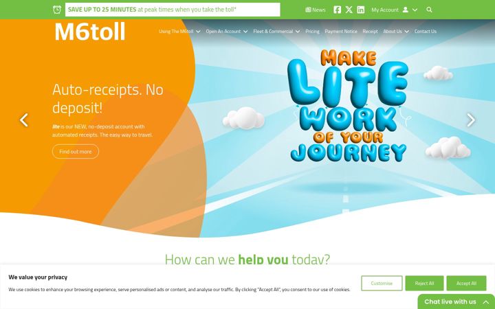 Screenshot of m6toll.co.uk