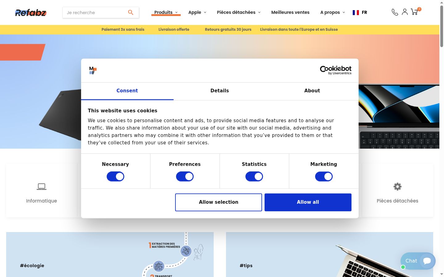 Screenshot del banner di consenso mostrato prima di qualsiasi interazione