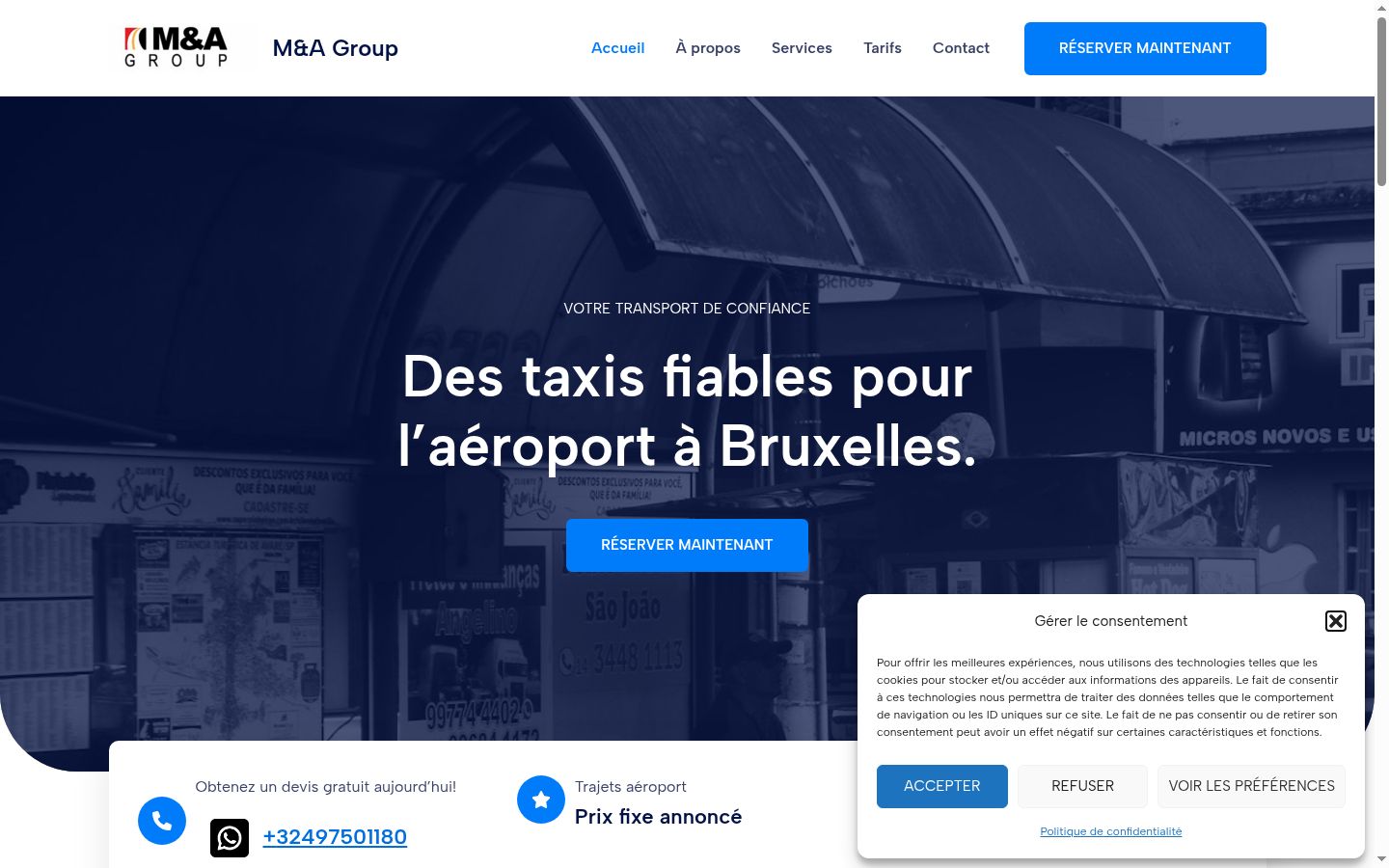 Capture d'écran de la bannière de consentement affichée avant toute interaction