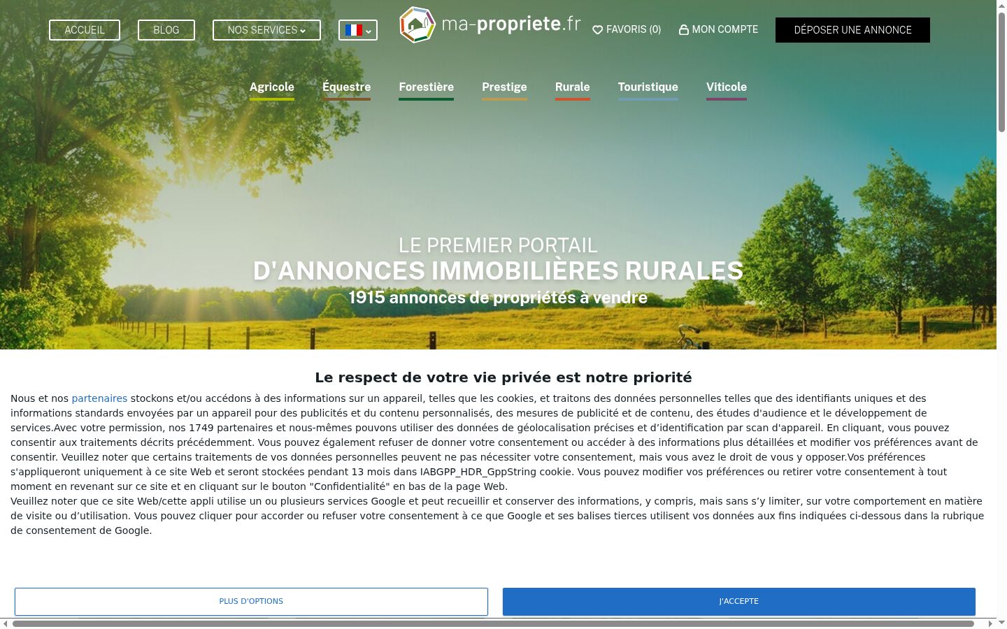 Capture d'écran de la bannière de consentement affichée avant toute interaction