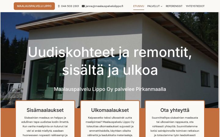 Snimka zaslona za maalauspalvelulippo.fi