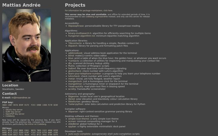 Screenshot of maandree.se