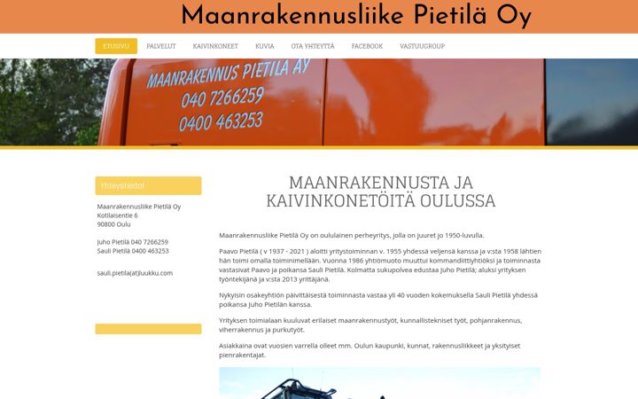 Screenshot of maanrakennusliikepietila.net